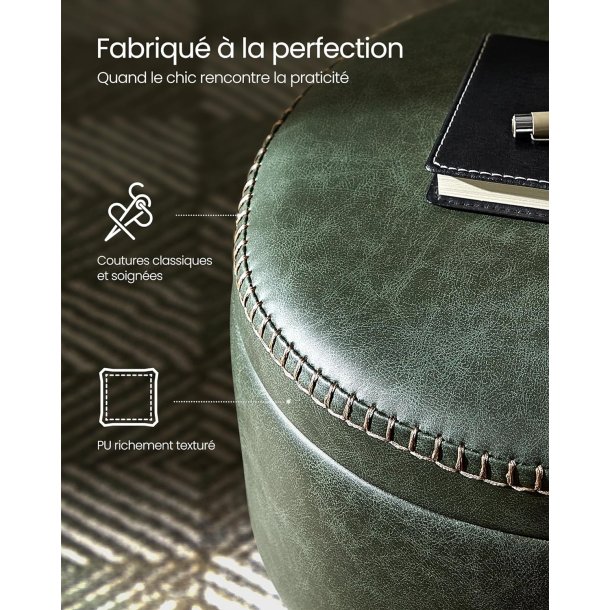 Puf med opbevaring - rund skammel - fodskammel - gr�n s�de �32