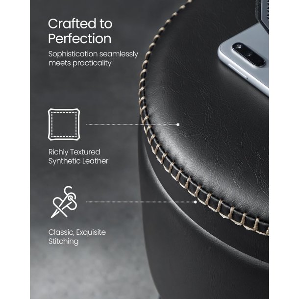 Puf med opbevaring - rund skammel - fodskammel - sort s�de �32