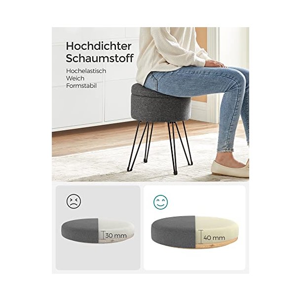 Puf med opbevaring - rund skammel - fodskammel - m�rkegr� �31