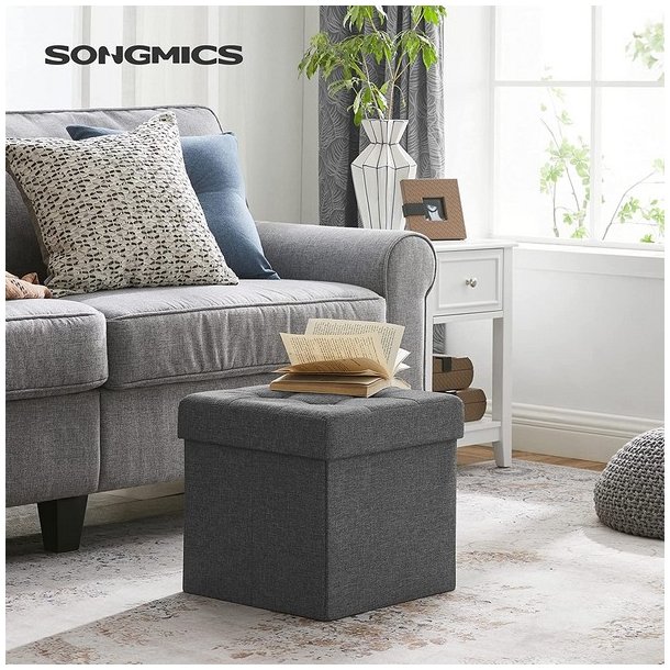 Puf med kiste - skammel med opbevaring 38 x 38 x 38 - m�rkegr�