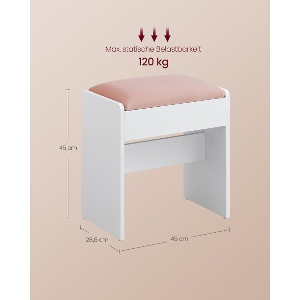 Skammel til makeupbord - b�nk til sminkebord - hvid
