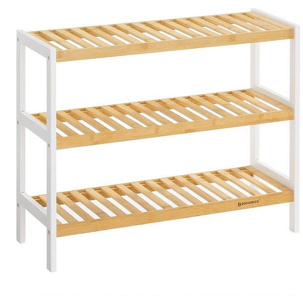 Skoreol i bambus med 3 hylder - hvid og brun 70 x 55 x 26