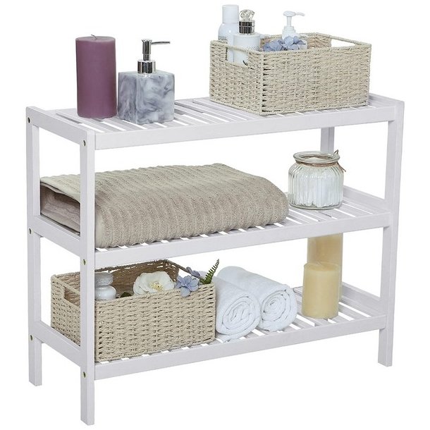 Skoreol i bambus med 3 hylder - hvid skostativ 70 x 55 x 26