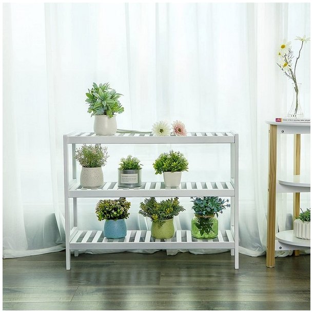 Skoreol i bambus med 3 hylder - hvid skostativ 70 x 55 x 26