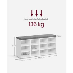 Skob�nk - siddeb�nk med skohylder - entreb�nk med skorum - hvid