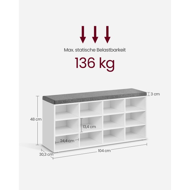 Skob�nk - siddeb�nk med skohylder - entreb�nk med skorum - hvid