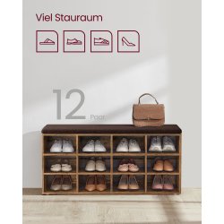 Skob�nk - siddeb�nk med skohylder - entreb�nk med skorum - rustik brun