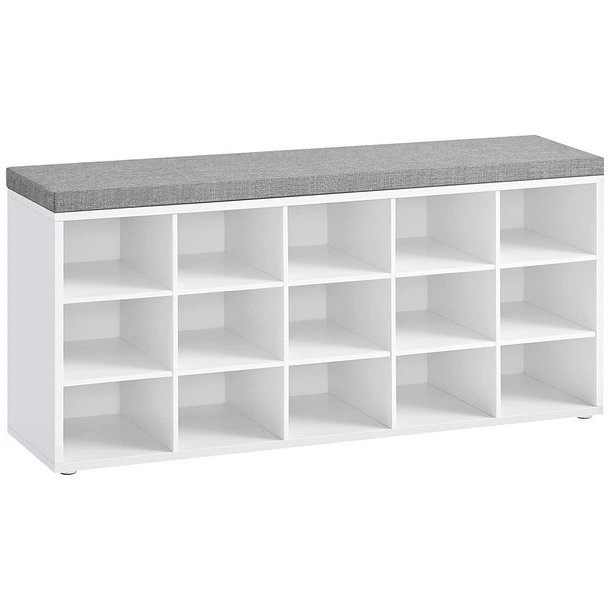 Skob�nk - siddeb�nk med skohylder - entreb�nk med skorum - hvid