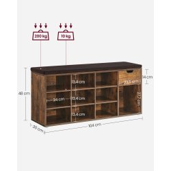 Skob�nk - siddeb�nk med skohylder - entreb�nk med skorum - rustik brun