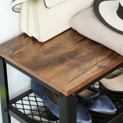 Skob�nk med 2 tr�dhylder - siddeb�nk med skohylder - rustik brun