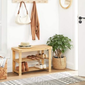 Siddeb�nk i bambus - skoreol og skostativ - 70 x 28 x 45