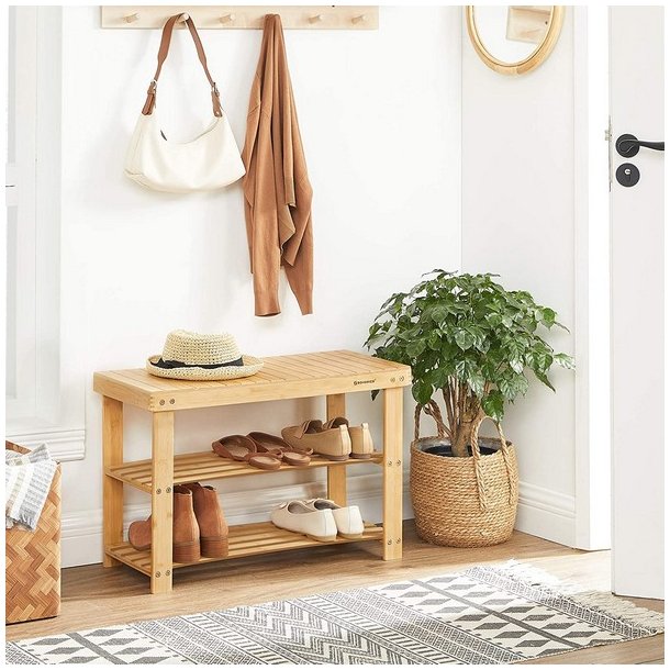 Siddeb�nk i bambus - skoreol og skostativ - 70 x 28 x 45