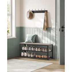 Skob�nk med 2 hylder - siddeb�nk med skohylder - gr� beige (Greige)