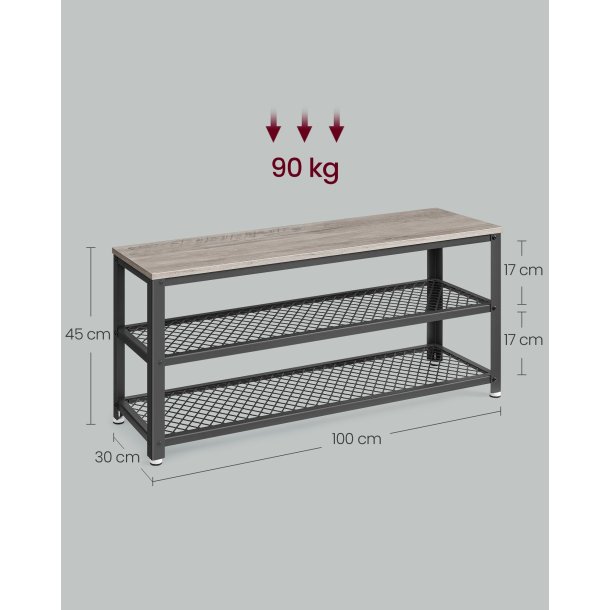 Skob�nk med 2 hylder - siddeb�nk med skohylder - gr� beige (Greige)