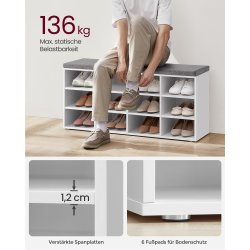 Skob�nk - siddeb�nk med skohylder - entreb�nk med skorum - hvid