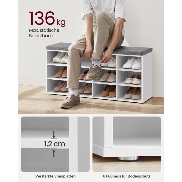 Skob�nk - siddeb�nk med skohylder - entreb�nk med skorum - hvid