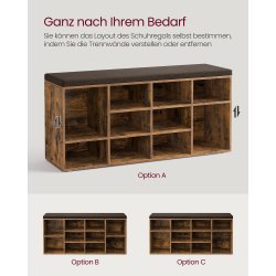 Skob�nk - siddeb�nk med skohylder - entreb�nk med skorum - rustik brun