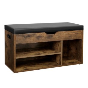 Skob�nk - siddeb�nk med skohylder - opbevaringsb�nk - brun