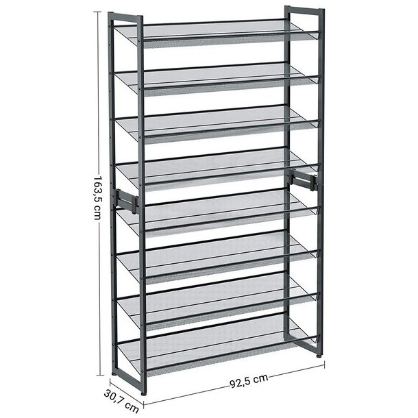 Skoreol med 8 hylder - s�t med 2 x 4 skohylder - gr� metal