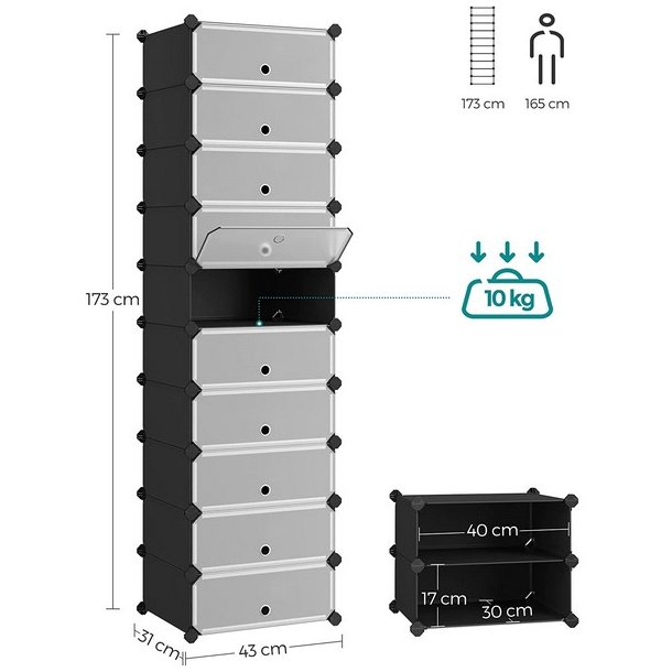 Skoreol - kubisk skoskab i plastik - skohylder med 10 skorum