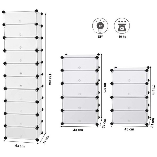 Skoreol - kubisk skoskab i plastik - skohylder med 10 skorum