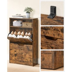 Skoskab med 2 skuffer - skoreol med 2 rum - rustik brun