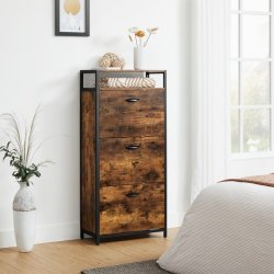 Skoskab med 3 rum - skoreol med 3 skuffer - rustikt brunt