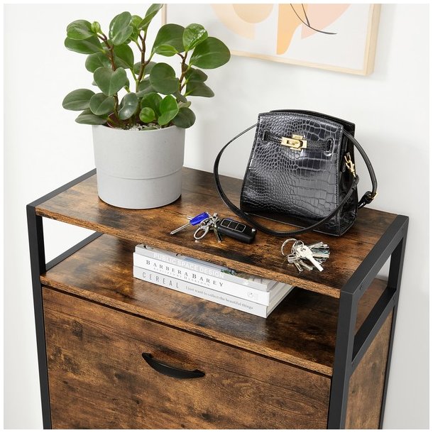 Skoskab med 3 rum - skoreol med 3 skuffer - rustikt brunt