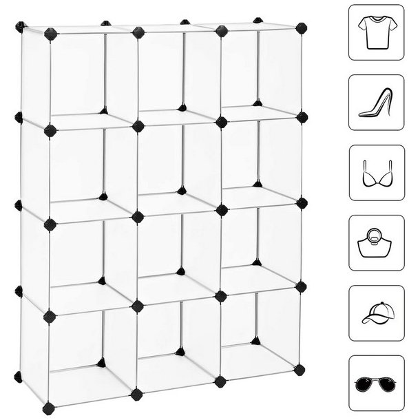 Opbevaringsreol - kubisk reol i plastik - skoreol med 12 rum