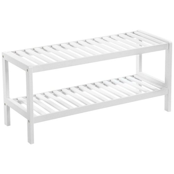 Skoreol i bambus med 2 hylder - hvidt skostativ 70 x 33 x 26