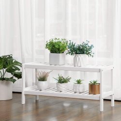 Skoreol i bambus med 2 hylder - hvidt skostativ 70 x 33 x 26