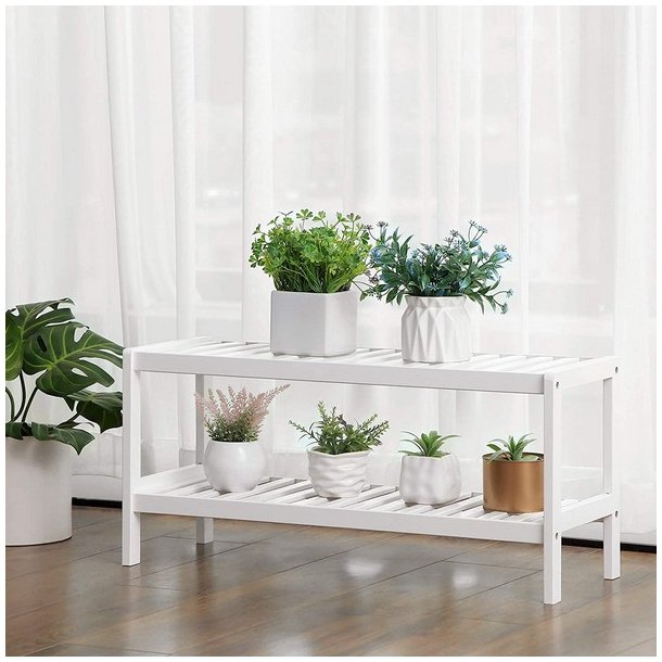 Skoreol i bambus med 2 hylder - hvidt skostativ 70 x 33 x 26