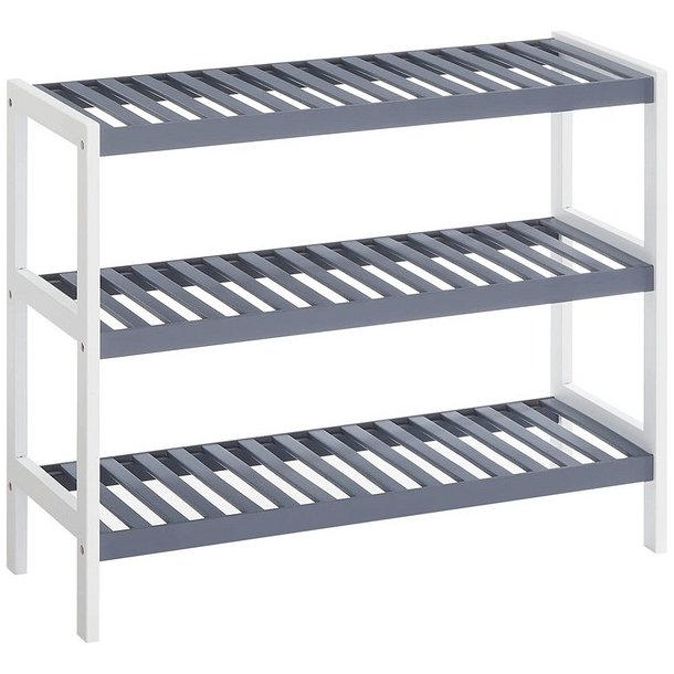 Skoreol i bambus med 3 hylder - hvid og gr� 70 x 55 x 26