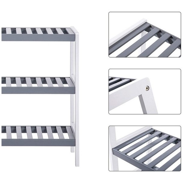 Skoreol i bambus med 3 hylder - hvid og gr� 70 x 55 x 26