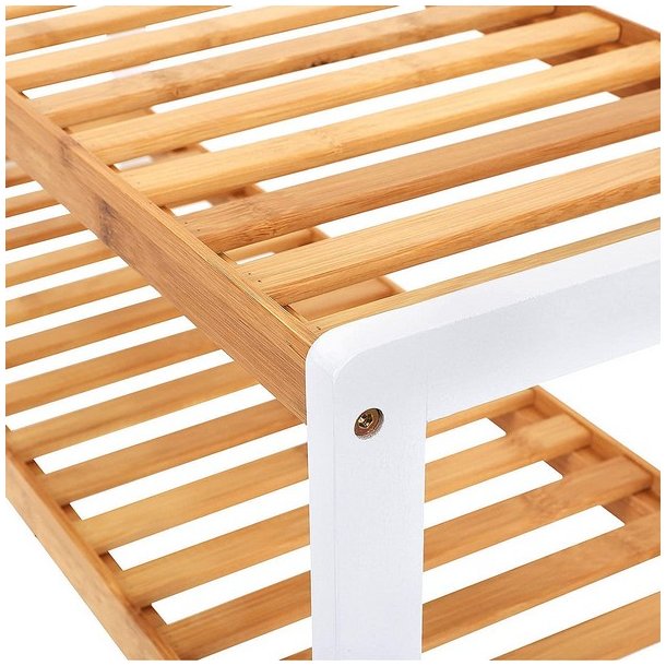 Skoreol i bambus med 3 hylder - hvid og brun 70 x 55 x 26