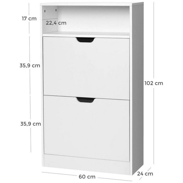 Skoskab med 2 skuffer - skoreol med 2 rum - hvid