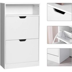 Skoskab med 2 skuffer - skoreol med 2 rum - hvid