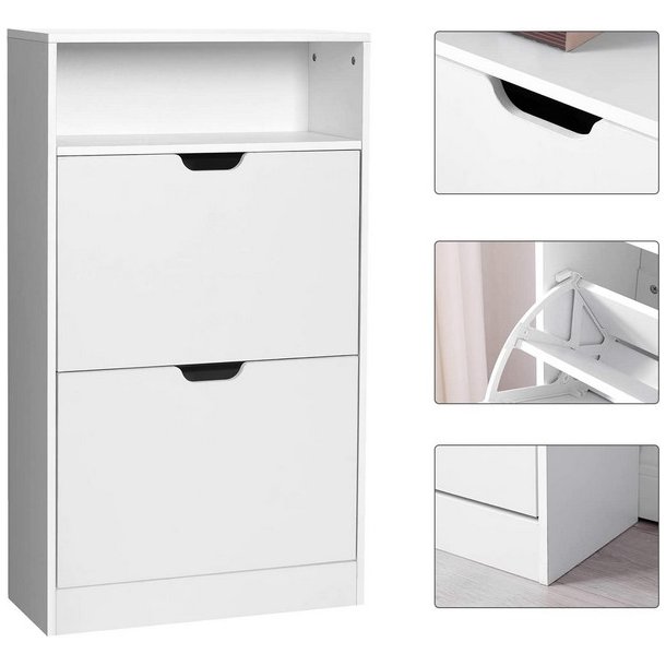 Skoskab med 2 skuffer - skoreol med 2 rum - hvid