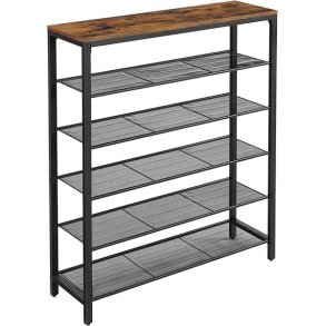 Skoreol med 5 hylder - skostativ med skohylder - rustik brun