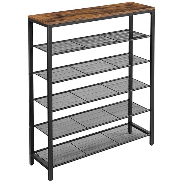 Skoreol med 5 hylder - skostativ med skohylder - rustik brun