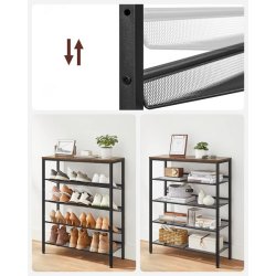 Skoreol med 4 hylder - skostativ med metalhylder - rustik brun