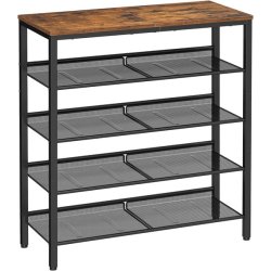 Skoreol med 4 hylder - skostativ med metalhylder - rustik brun