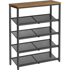 Skoreol med 4 hylder - skostativ med metalhylder - brun