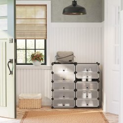 Skoskab i plast - rektangul�rt opbevaringsskab med 10 rum - gr�