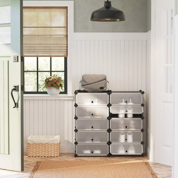 Skoskab i plast - rektangul�rt opbevaringsskab med 10 rum - gr�