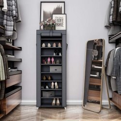 Skoskab med 10 hylder til 27 sko - 160 x 58 x 28 cm - gr�