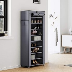 Skoskab med 10 hylder til 27 sko - 160 x 58 x 28 cm - gr�