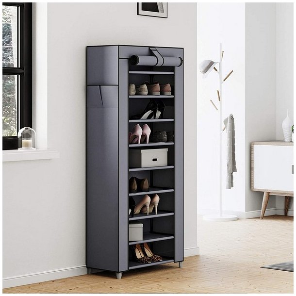 Skoskab med 10 hylder til 27 sko - 160 x 58 x 28 cm - gr�