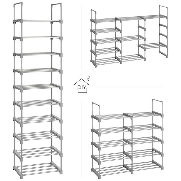 Skoreol - delbart skostativ med 10 hylder - gr� 45 x 30 x 174