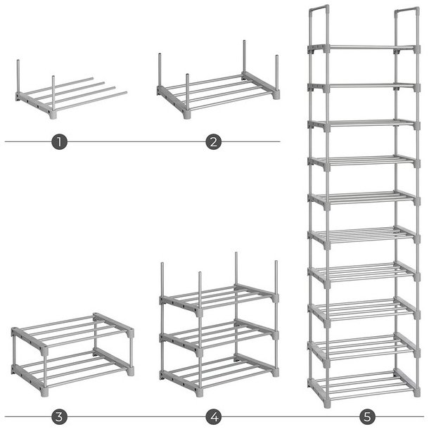 Skoreol - delbart skostativ med 10 hylder - gr� 45 x 30 x 174